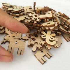 50pcs Christmas Holiday Decorations Retro Cartoon Wood Chip Models