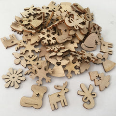 50pcs Christmas Holiday Decorations Retro Cartoon Wood Chip Models