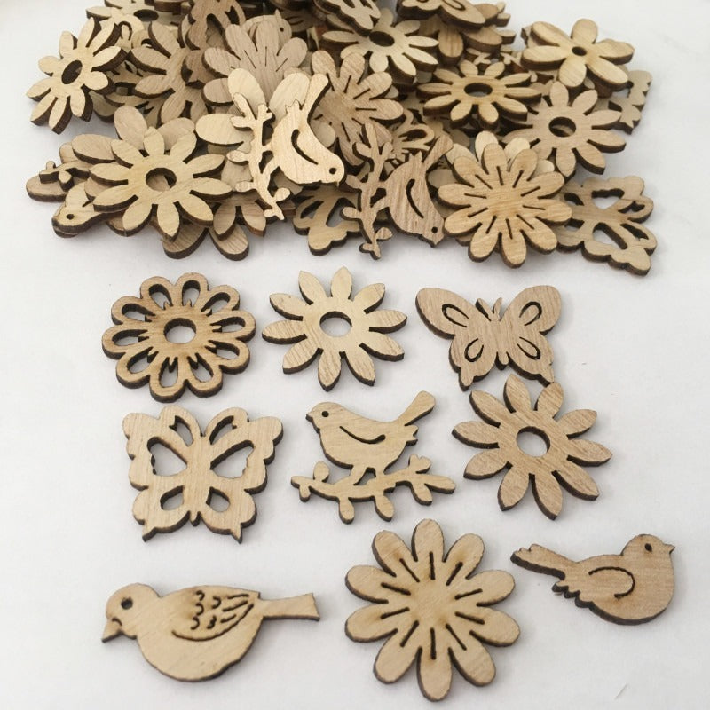 50pcs Christmas Holiday Decorations Retro Cartoon Wood Chip Models