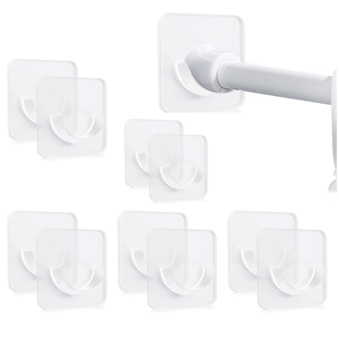 10pcs Adhesive Shower Rod Holders Clear Tension Rod Holder Bathroom Accessories