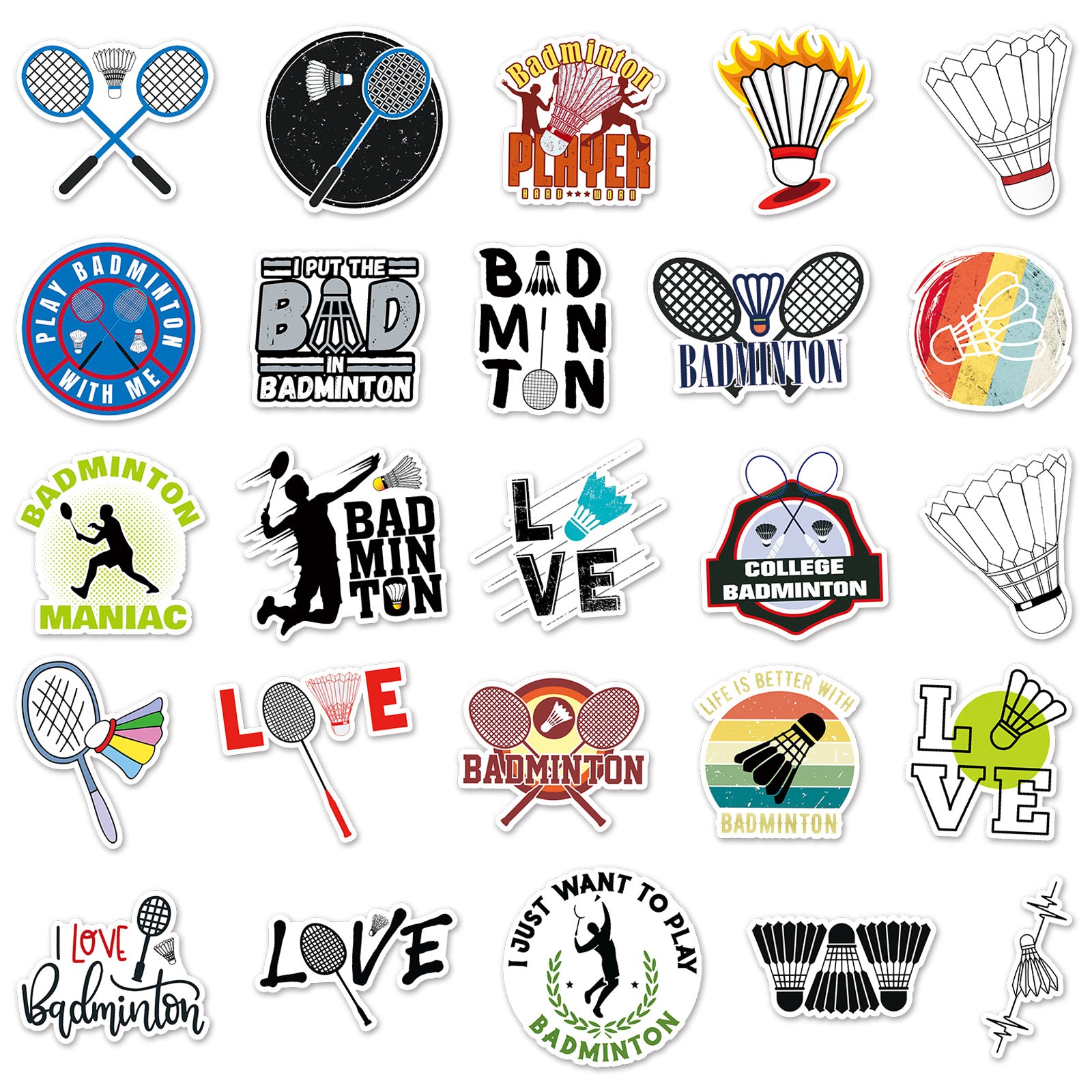 50pcs Badminton Series Waterproof Graffiti Stickers for Motorcycle Laptop Helmet