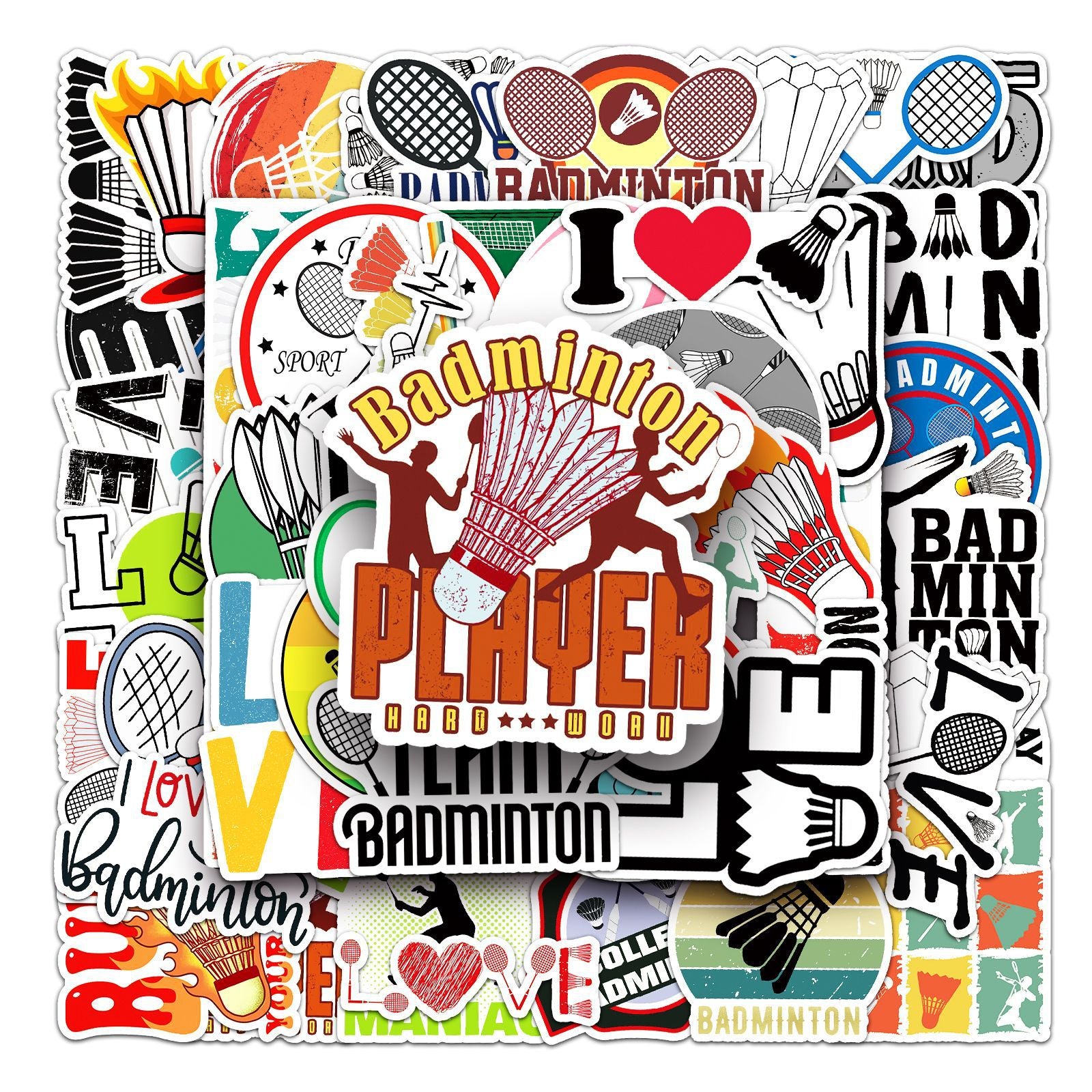 50pcs Badminton Series Waterproof Graffiti Stickers for Motorcycle Laptop Helmet