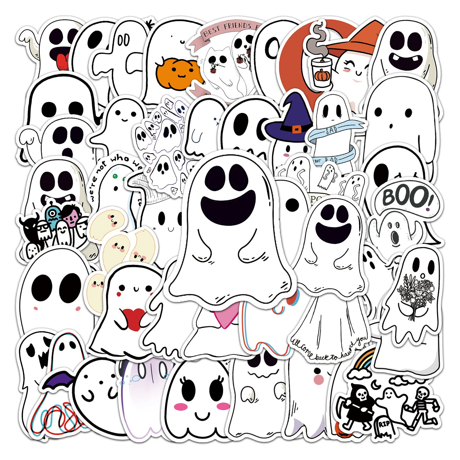 50pcs Halloween Ghost Waterproof Stickers for Helmet Laptop