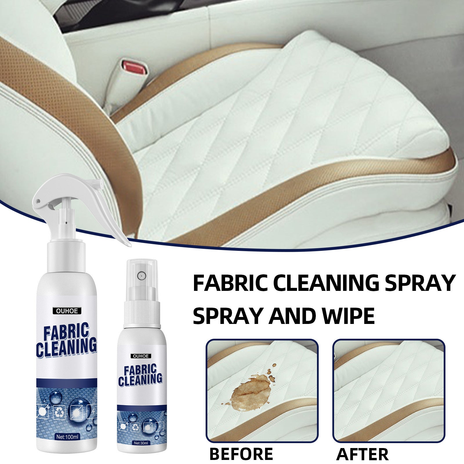 Car Cleaning Spray for Interior Ceiling, Leather Seats, Steering Wheel