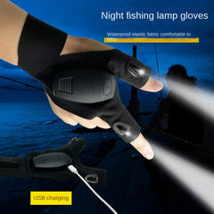 LED Fishing Half Finger Gloves Rechargeable Lighting Gloves For Night Fishing