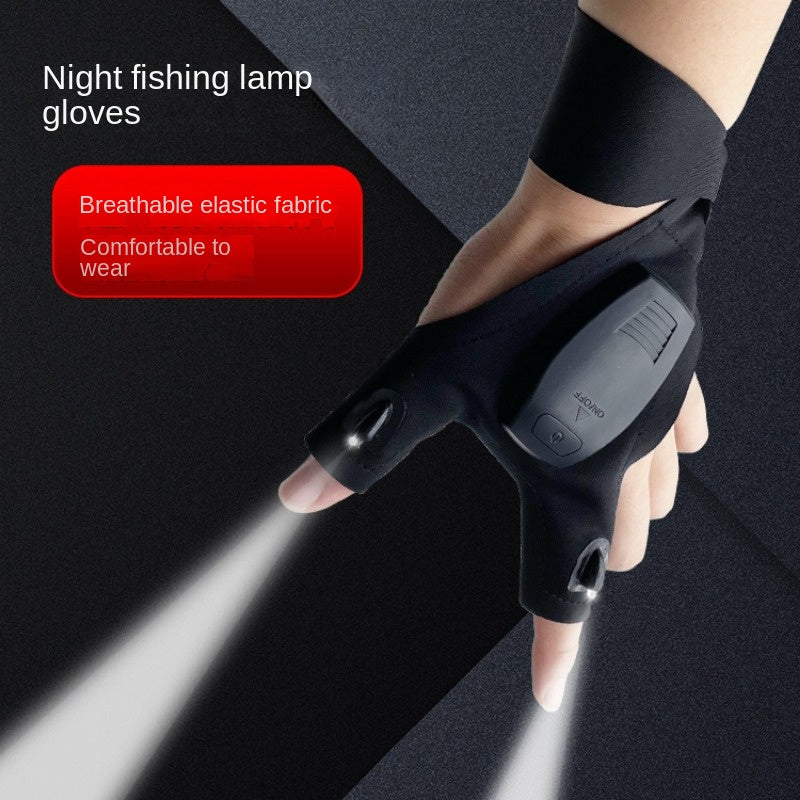 LED Fishing Half Finger Gloves Rechargeable Lighting Gloves For Night Fishing