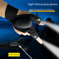 LED Fishing Half Finger Gloves Rechargeable Lighting Gloves For Night Fishing