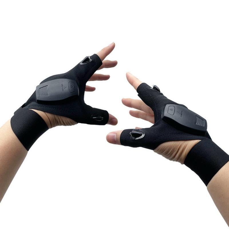 LED Fishing Half Finger Gloves Rechargeable Lighting Gloves For Night Fishing