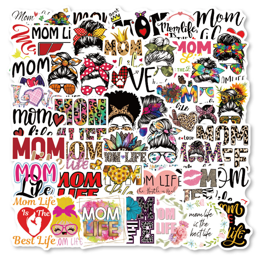 50pcs Mom Cartoon Stickers Waterproof Vinyl Sticker For Teen Girl