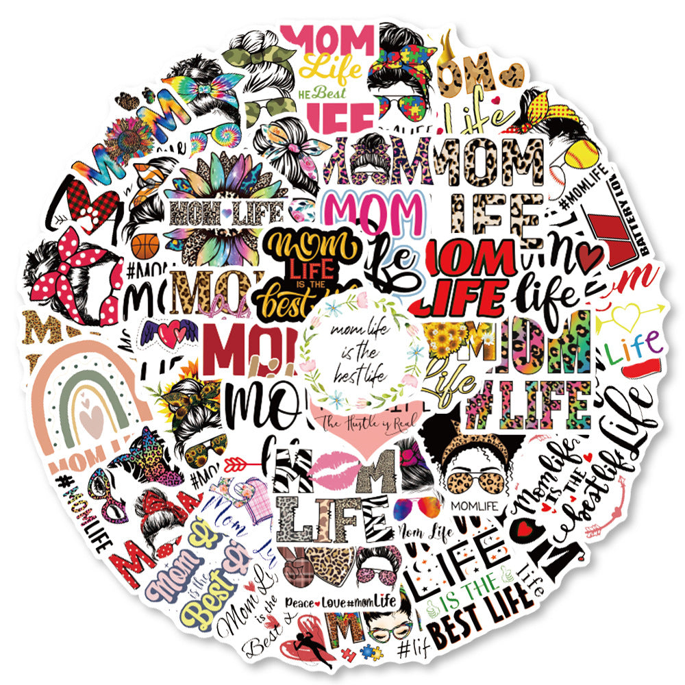 50pcs Mom Cartoon Stickers Waterproof Vinyl Sticker For Teen Girl