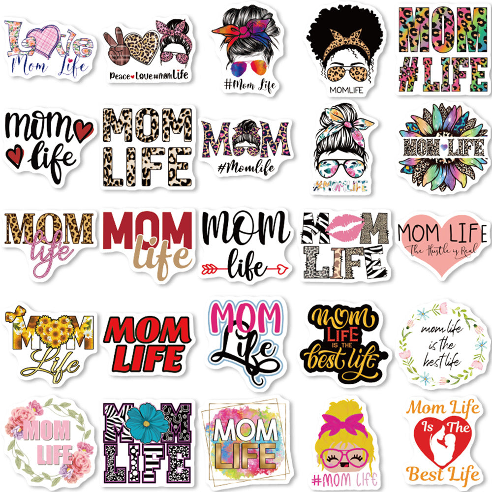 50pcs Mom Cartoon Stickers Waterproof Vinyl Sticker For Teen Girl