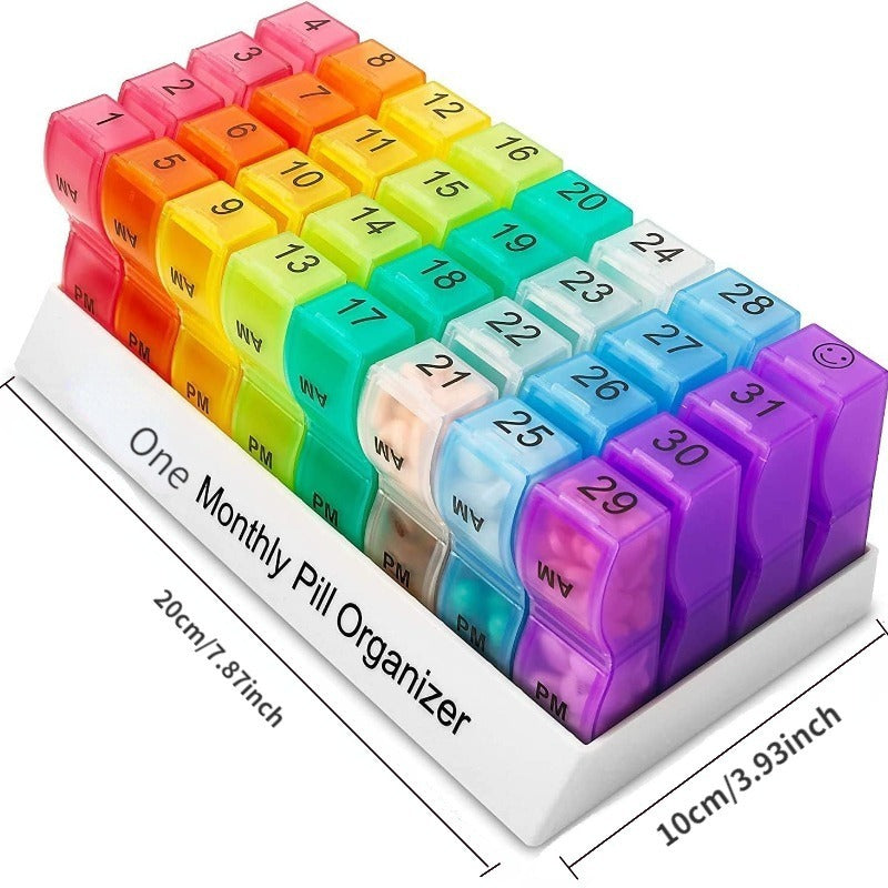 Monthly Pill Cases Colorful Pill Dispenser Container 32 Slots Pill Box 31 Days