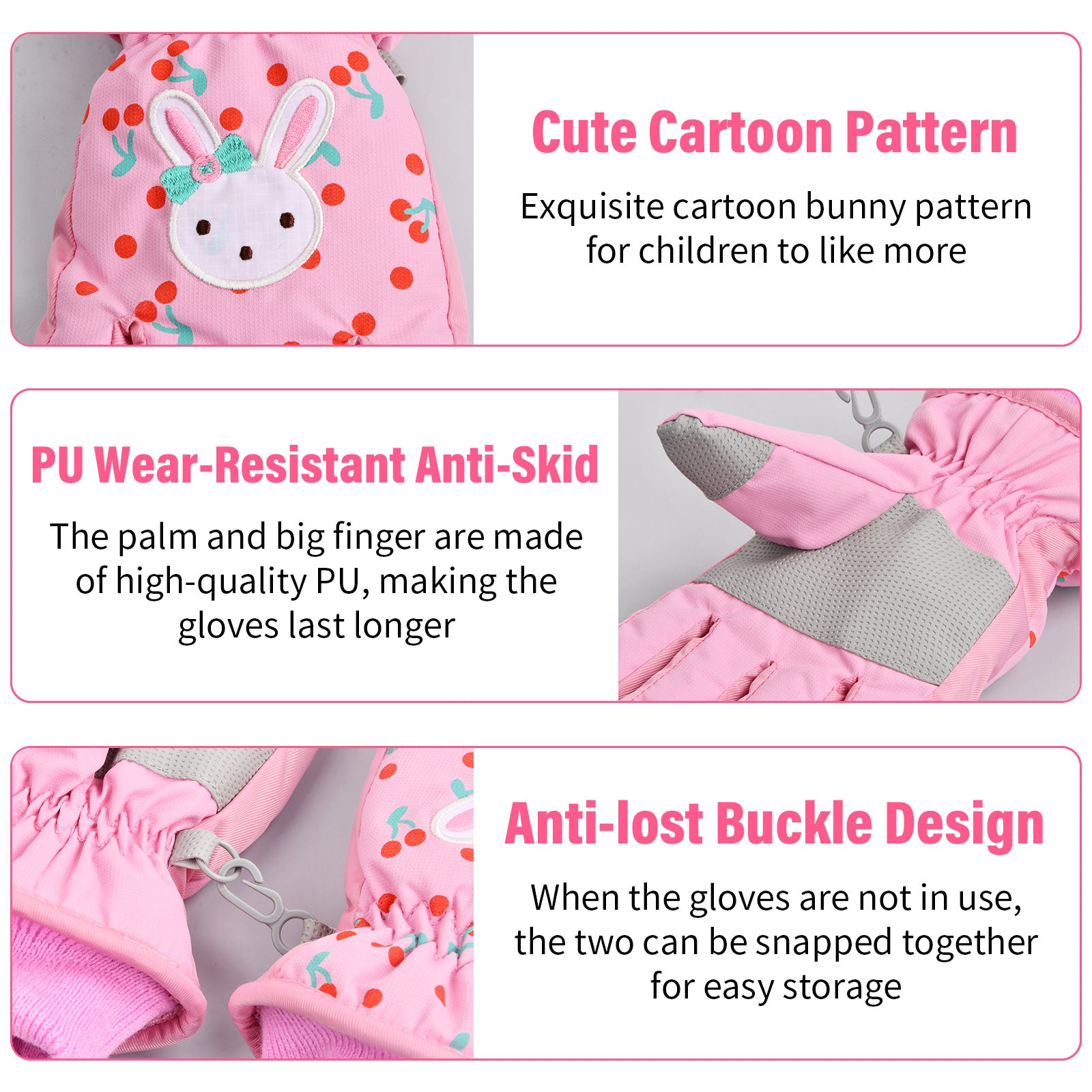 Winter Snow Gloves Cartoon Rabbit Gloves for Outdoor Snowboarding