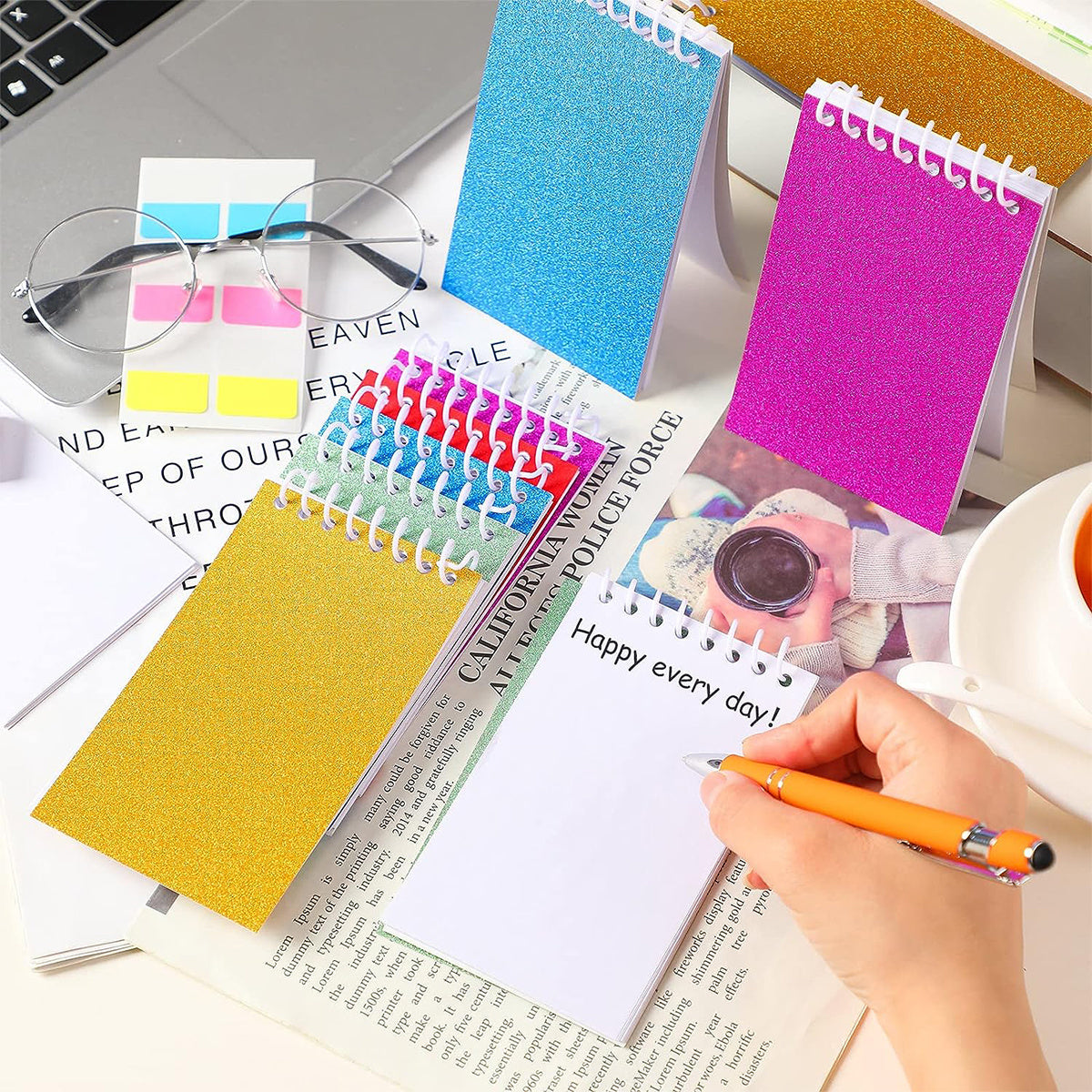 5pcs Mini Memo Notebooks Small Spiral Notepads Pocket Notebook Blank Shining