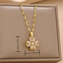 Girl's Lucky Clover Full Brick 360 Rotation Pendant Necklace