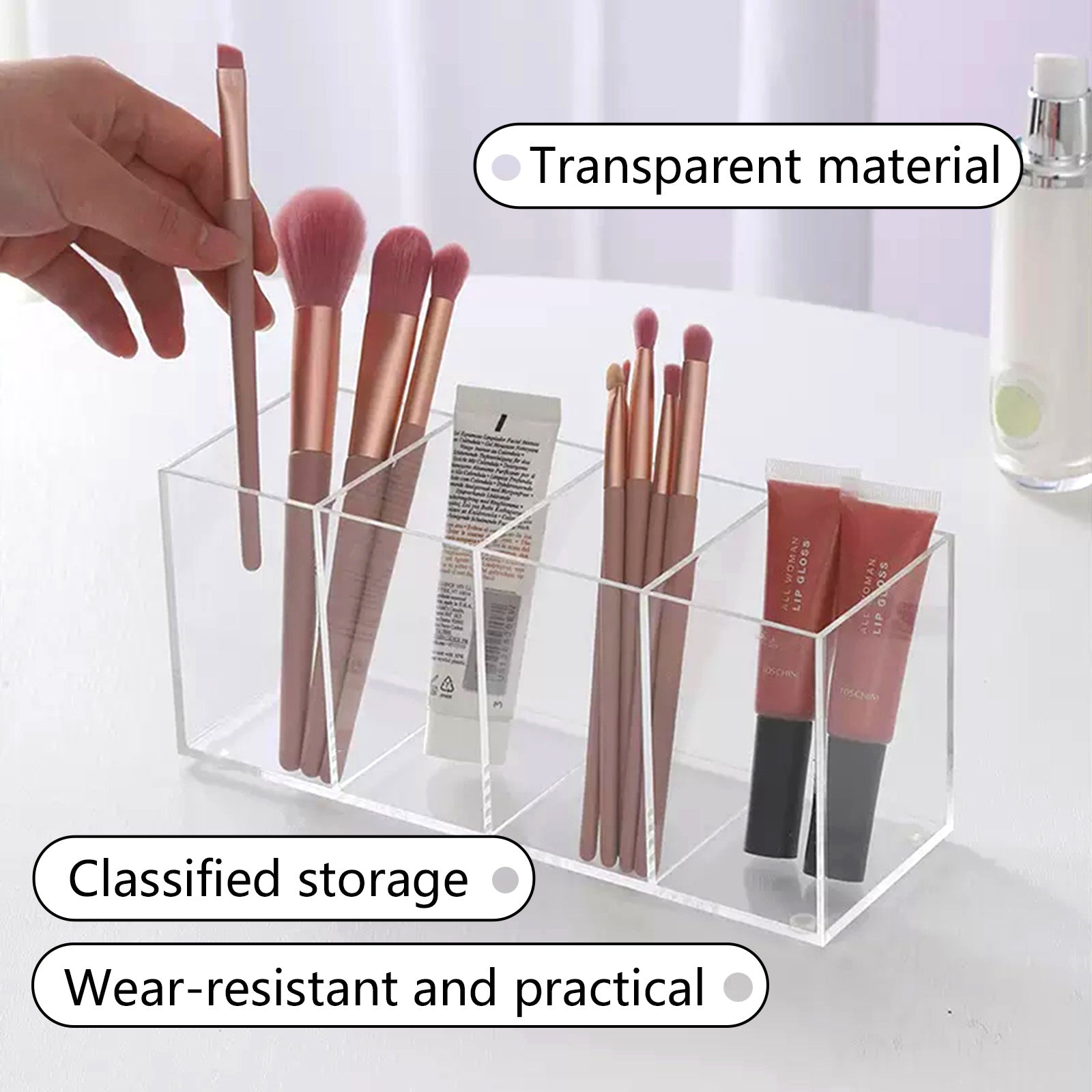 Acrylic Pencil Makeup Brush Holder 4 Compartments Storage