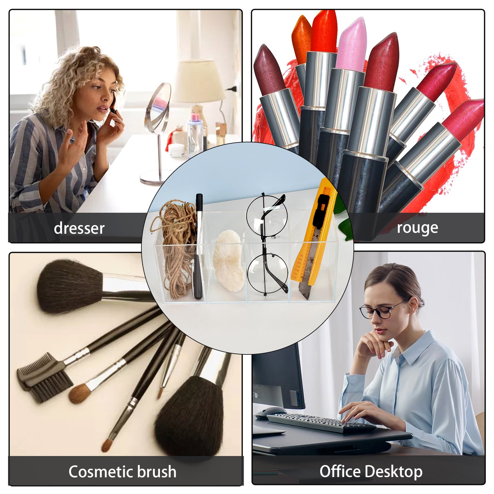 Acrylic Pencil Makeup Brush Holder 4 Compartments Storage