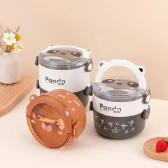 Cartoon Double Layer Lunch Box for Students & Workers, Leakproof Food Container