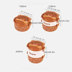 Cartoon Double Layer Lunch Box for Students & Workers, Leakproof Food Container