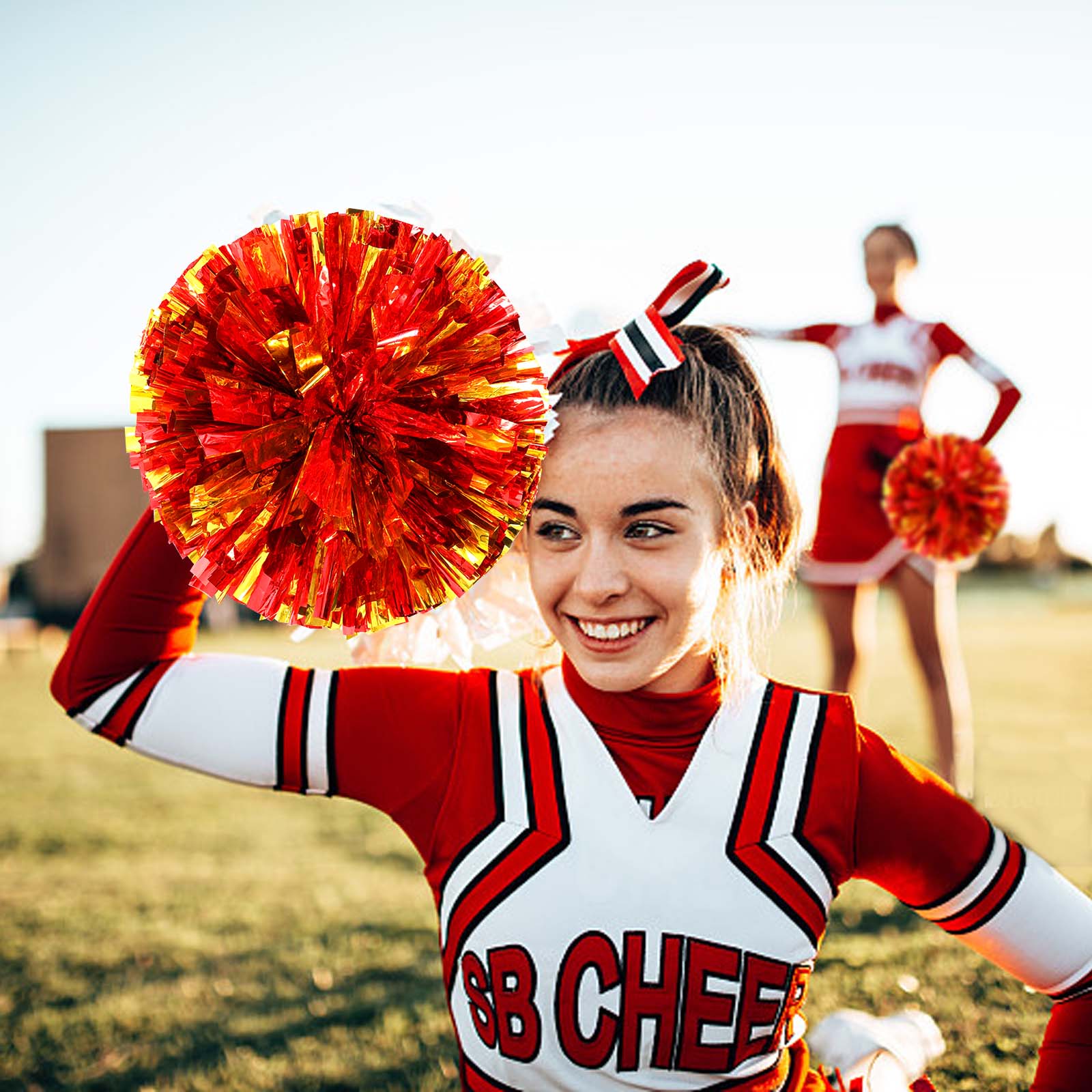 2pcs Metallic Cheerleading Pom Poms - Cheer Accessories For Games