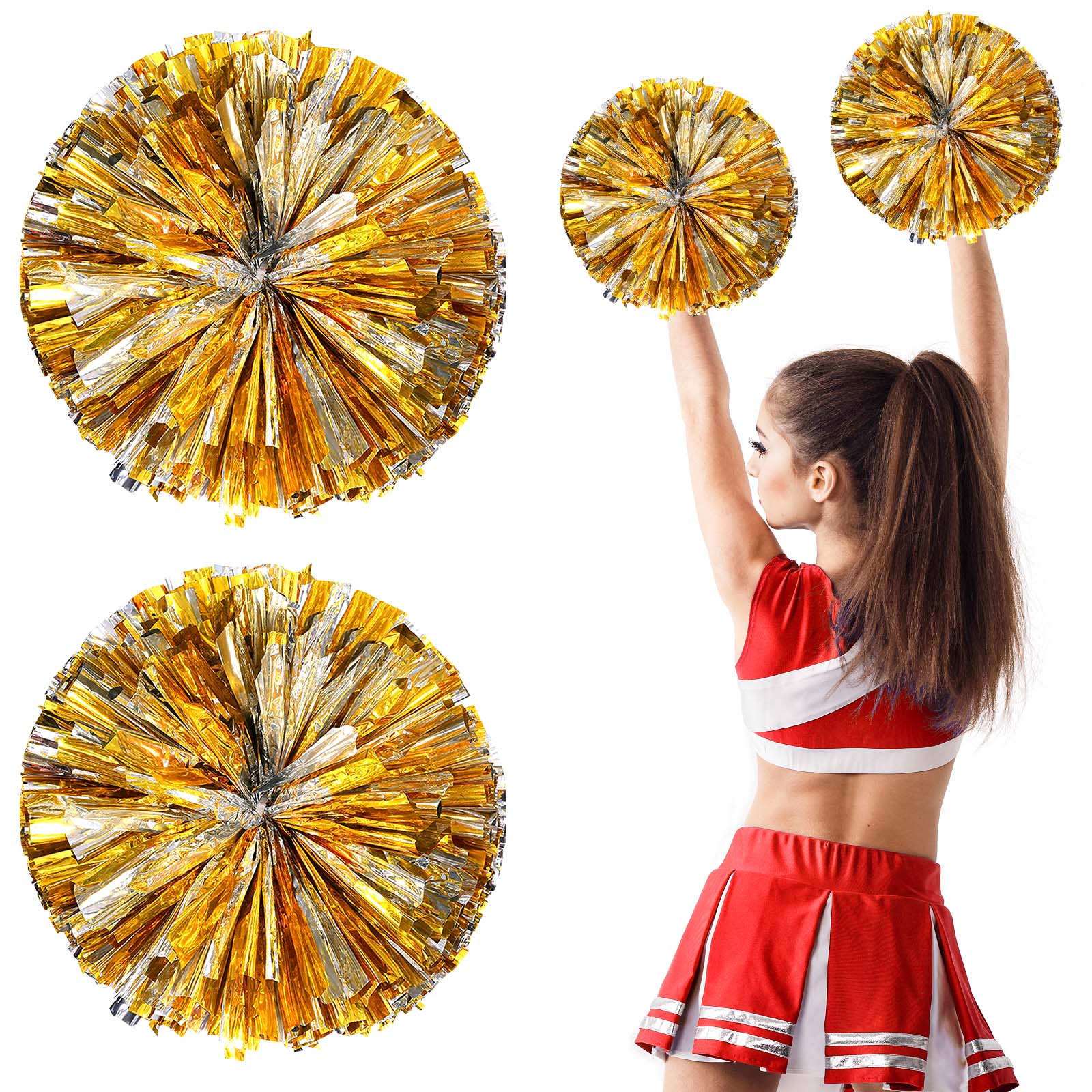 2pcs Metallic Cheerleading Pom Poms - Cheer Accessories For Games