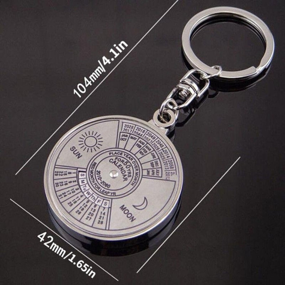 Rotating 50-Year Perpetual Calendar Keyring Compass
