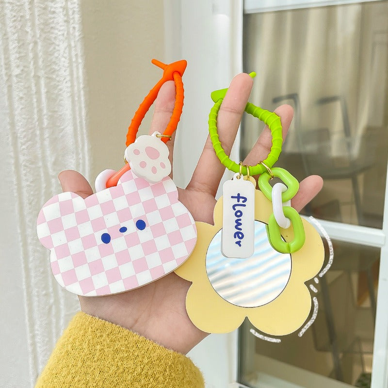 Plaid Print Frame Decor Compact Mirror Keychain