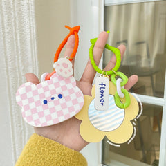 Plaid Print Frame Decor Compact Mirror Keychain