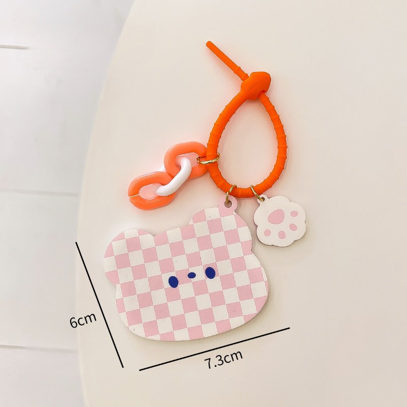 Plaid Print Frame Decor Compact Mirror Keychain