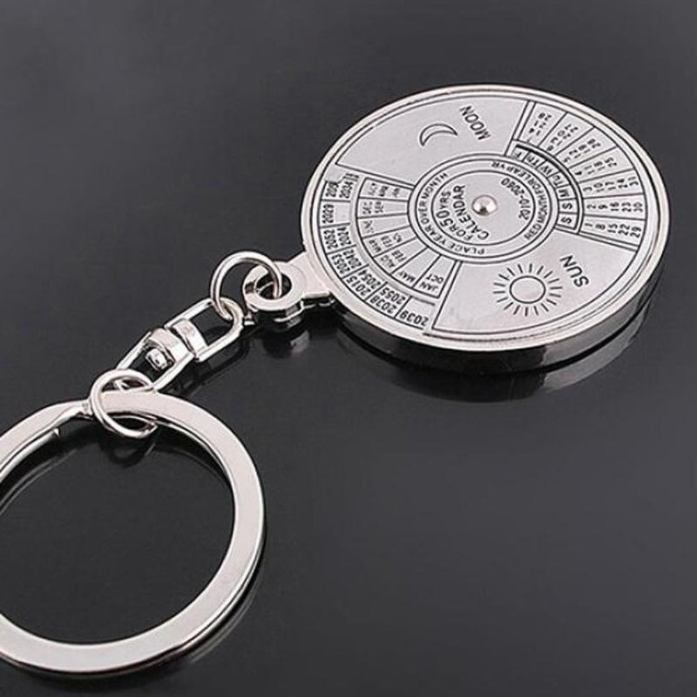 Rotating 50-Year Perpetual Calendar Keyring Compass