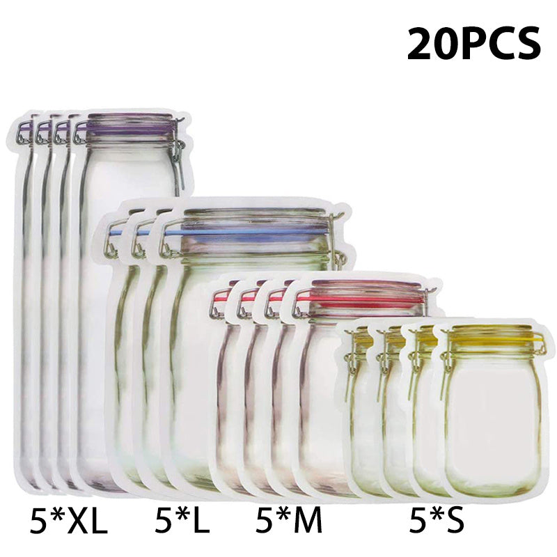 Reusable Mason Jar Bottle Bag Sealing Food Storage Bag, Pack of 10 12 20