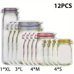 Reusable Mason Jar Bottle Bag Sealing Food Storage Bag, Pack of 10 12 20