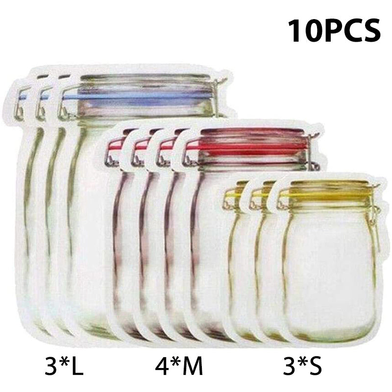 Reusable Mason Jar Bottle Bag Sealing Food Storage Bag, Pack of 10 12 20