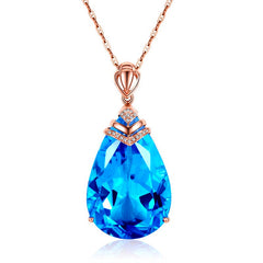 Aqua Stone Birthstone Pendant Necklace Bridal Wedding Chain Women Jewelry