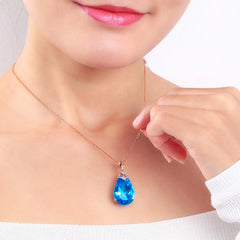 Aqua Stone Birthstone Pendant Necklace Bridal Wedding Chain Women Jewelry