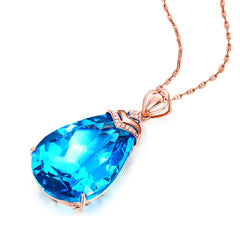 Aqua Stone Birthstone Pendant Necklace Bridal Wedding Chain Women Jewelry