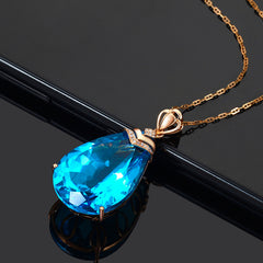 Aqua Stone Birthstone Pendant Necklace Bridal Wedding Chain Women Jewelry