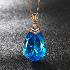 Aqua Stone Birthstone Pendant Necklace Bridal Wedding Chain Women Jewelry