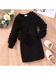 Ribbed Bodycon Girls Dress Long Sleeve Party Casual Dresses