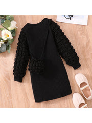 Ribbed Bodycon Girls Dress Long Sleeve Party Casual Dresses