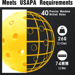 6 Pack 40 Hole Yellow Pickleball Balls Outdoor High Elasticity Durable