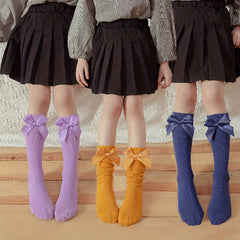 Girls Kids Bow Princess Knee High Socks Dress Breathable Comfy Pile Socks