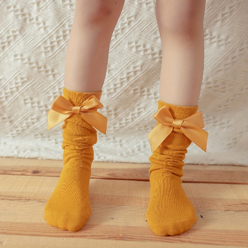 Girls Kids Bow Princess Knee High Socks Dress Breathable Comfy Pile Socks
