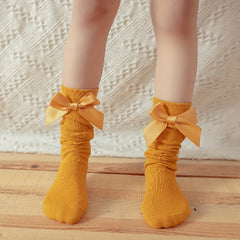 Girls Kids Bow Princess Knee High Socks Dress Breathable Comfy Pile Socks