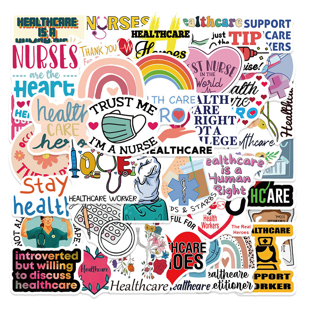 52Pcs Nurse Science Funny Vinyl Stickers Water Bottle Laptop Phone