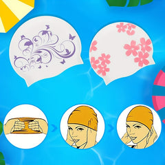 Flower Print Swim Cap PU Fabric Waterproof Bathing Cap