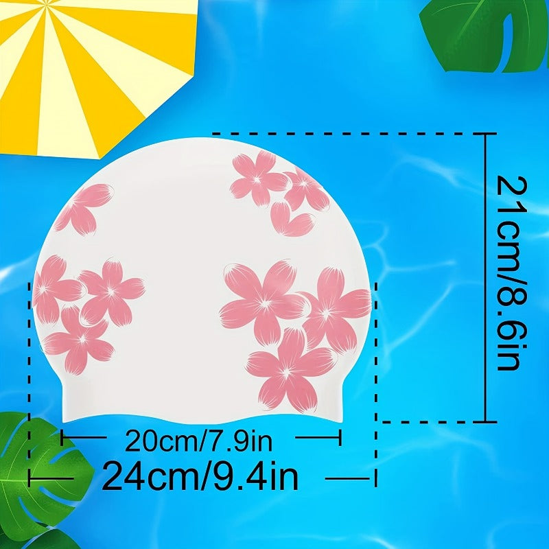 Flower Print Swim Cap PU Fabric Waterproof Bathing Cap