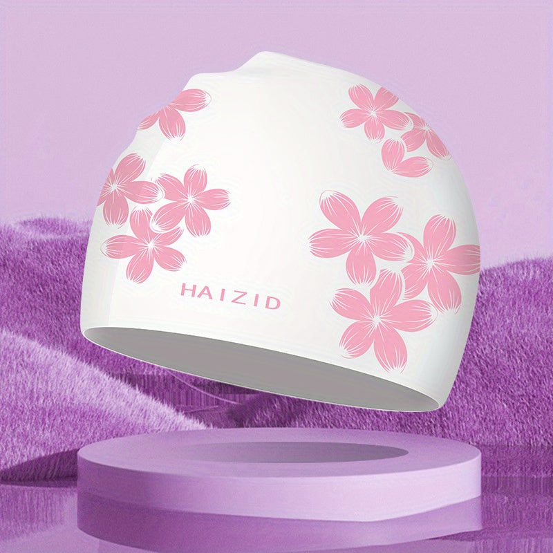 Flower Print Swim Cap PU Fabric Waterproof Bathing Cap