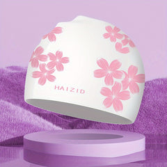 Flower Print Swim Cap PU Fabric Waterproof Bathing Cap