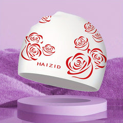 Flower Print Swim Cap PU Fabric Waterproof Bathing Cap